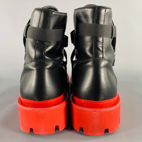 JOHN RICHMOND Size 13 Black Red Solid Leather Track Sole Boots main image 6